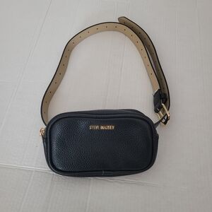 Steve Madden black faux leather waist belt bag, fanny pack.